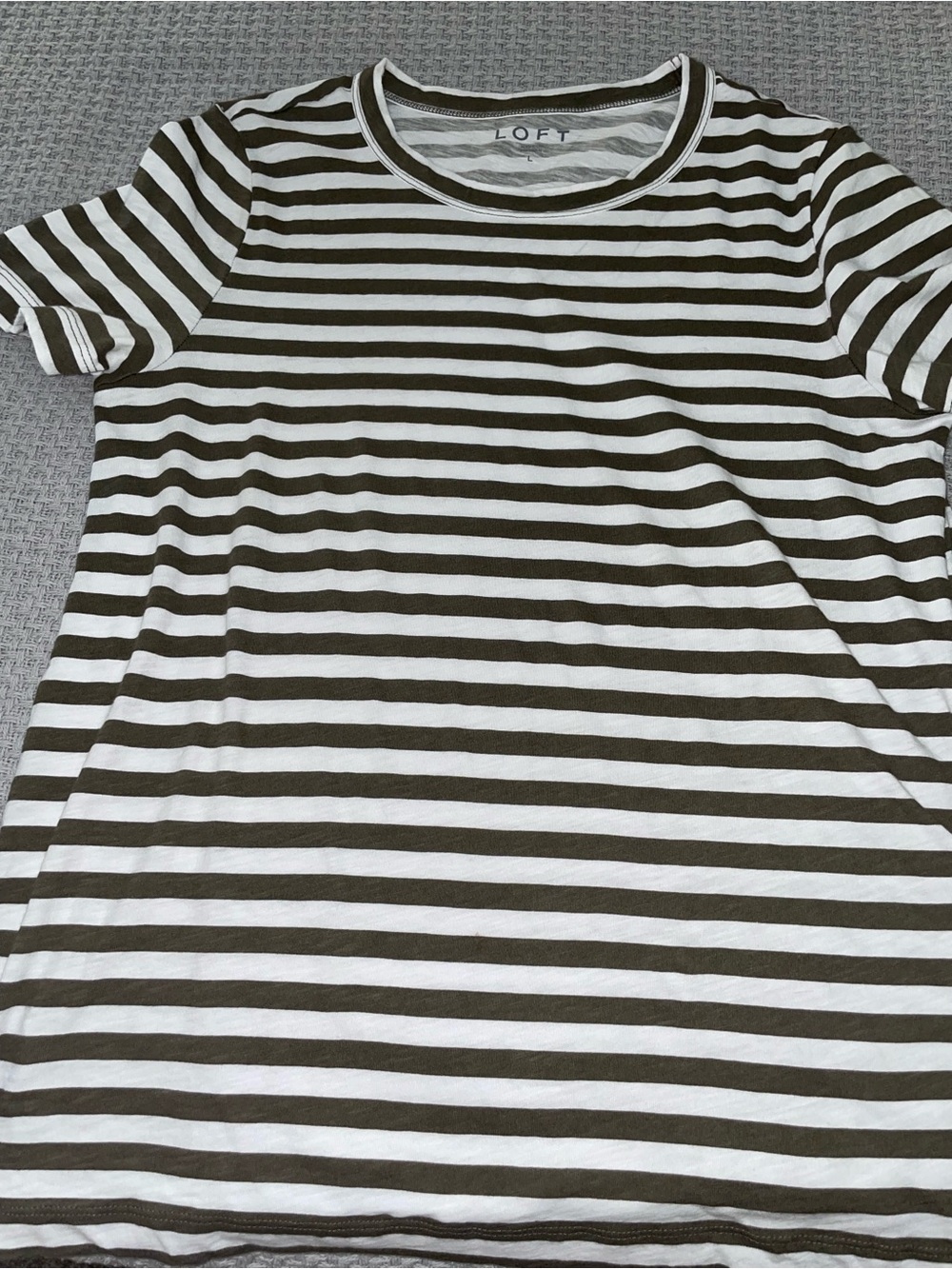 LOFT WomenOlive Green and White Striped Short Sleeve Tee